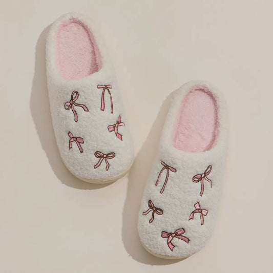 Cozy Bow Plush Slippers